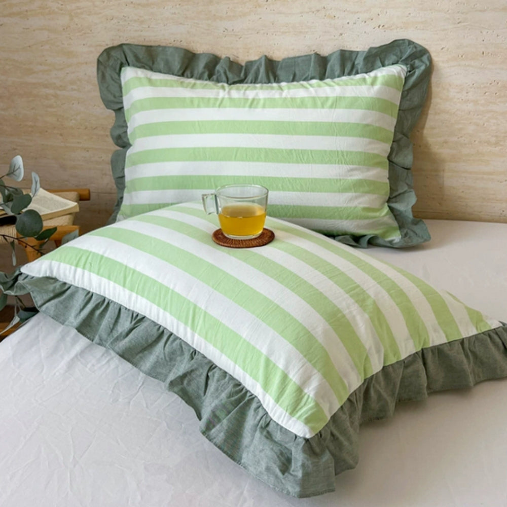 Kussenslopen met Ruches en Streepdessin voor Queen Size Kussen Romantische Slaapkamer Bedtextiel Decoratie