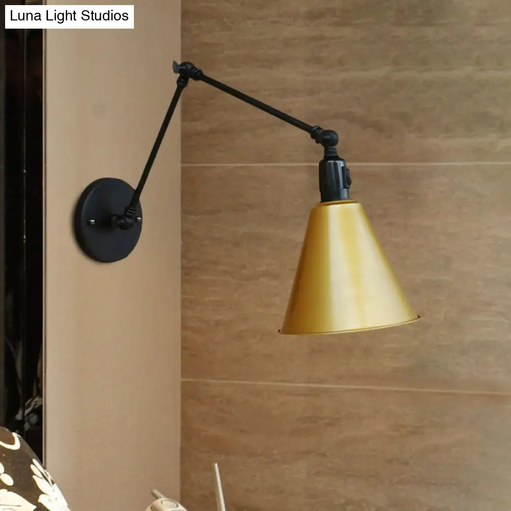 Wandlamp Leeshoek met Verstelbare Dubbele Arm Kegelvormige Metalen Kap 13 tot 23 cm E27 Wit Zwart Messing