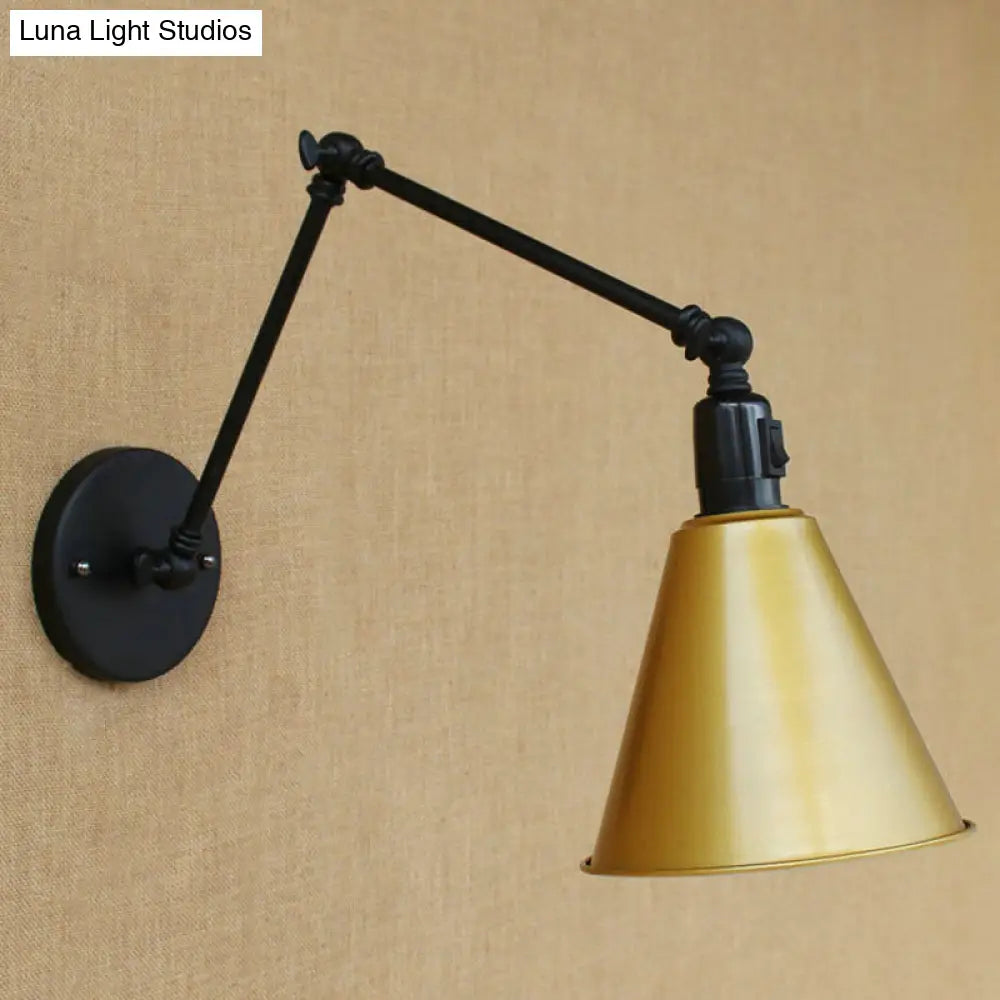 Wandlamp Leeshoek met Verstelbare Dubbele Arm Kegelvormige Metalen Kap 13 tot 23 cm E27 Wit Zwart Messing
