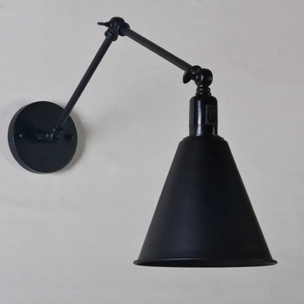 Wandlamp Leeshoek met Verstelbare Dubbele Arm Kegelvormige Metalen Kap 13 tot 23 cm E27 Wit Zwart Messing