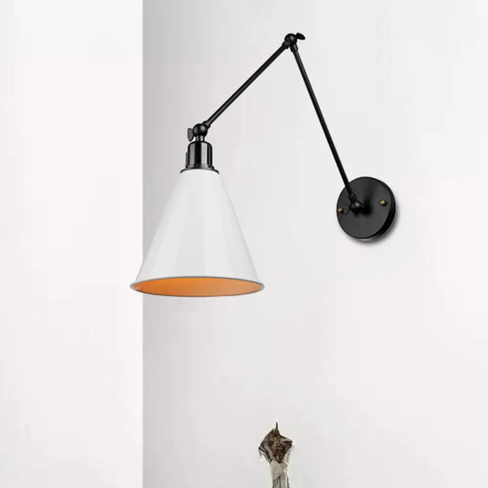 Wandlamp Zwenkarm Zwart 30+30 cm Gesmeed Metaal Kegelkap Hoogte 25 tot 35 cm E27 Fitting Vaste Bedrading