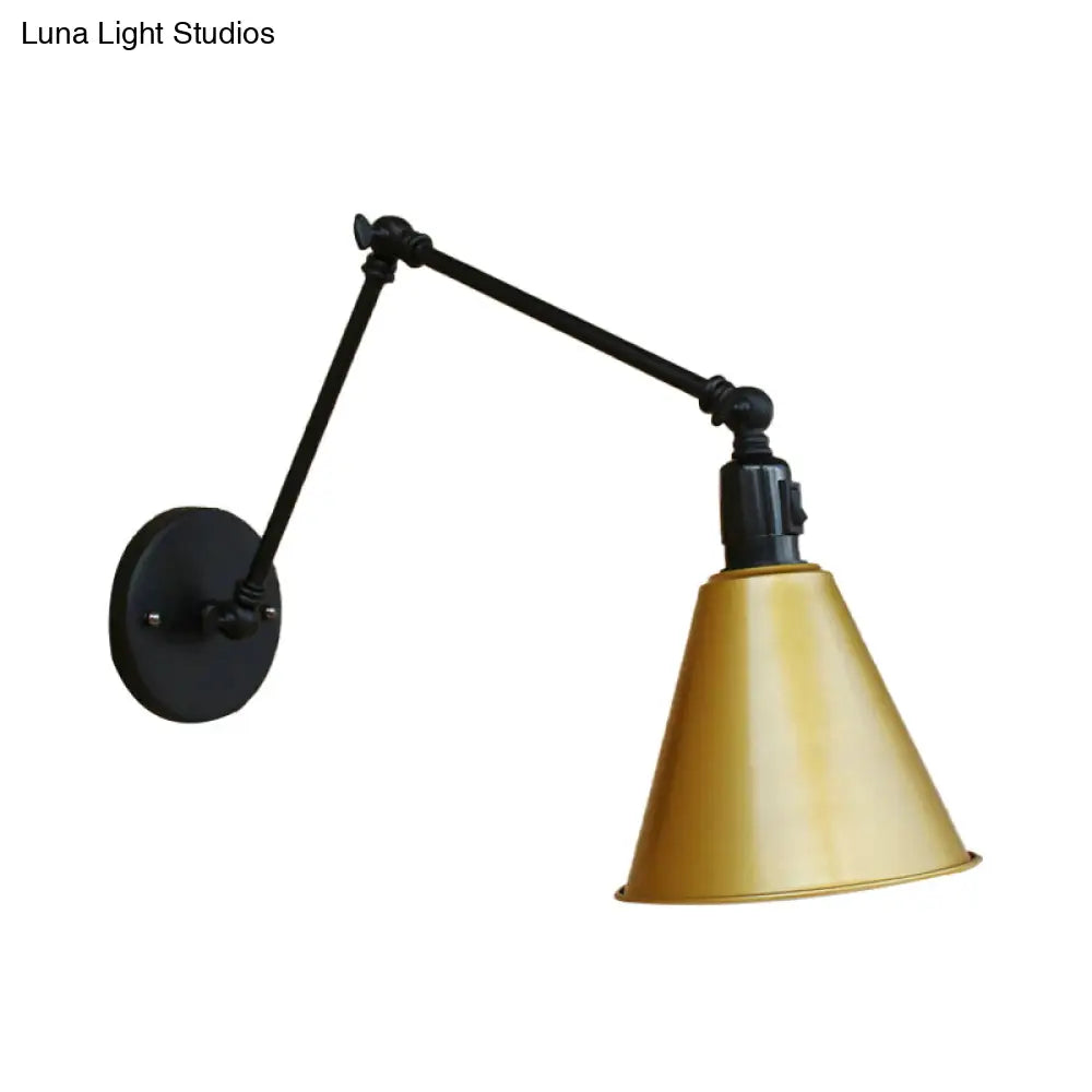 Wandlamp Zwenkarm Zwart 30+30 cm Gesmeed Metaal Kegelkap Hoogte 25 tot 35 cm E27 Fitting Vaste Bedrading