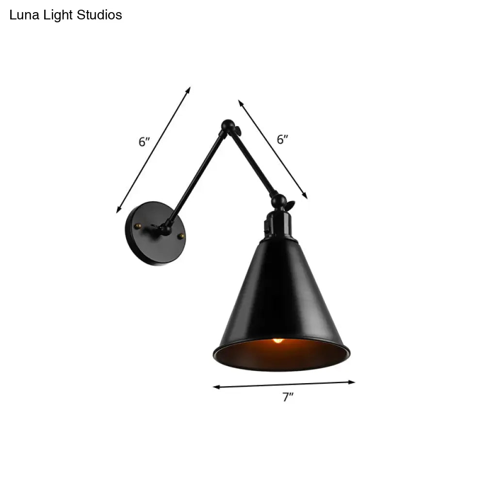 Wandlamp Zwenkarm Zwart 30+30 cm Gesmeed Metaal Kegelkap Hoogte 25 tot 35 cm E27 Fitting Vaste Bedrading