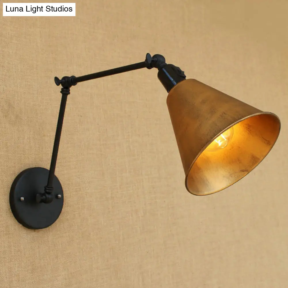 Wandlamp Zwenkarm Zwart 30+30 cm Gesmeed Metaal Kegelkap Hoogte 25 tot 35 cm E27 Fitting Vaste Bedrading