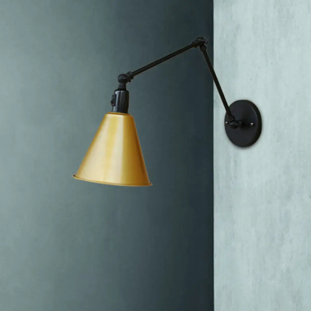 Wandlamp Zwenkarm Zwart 30+30 cm Gesmeed Metaal Kegelkap Hoogte 25 tot 35 cm E27 Fitting Vaste Bedrading