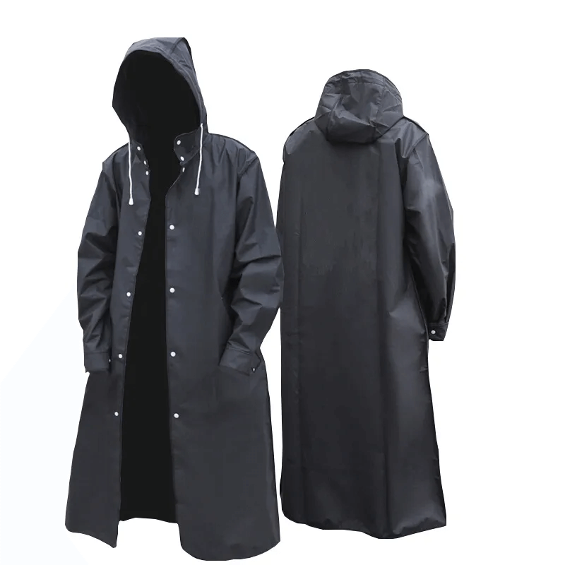 Lange Zwarte Regenjas Waterafstotend EVA Opvouwbaar Lichtgewicht Herbruikbaar Unisex Outdoor Regenkleding