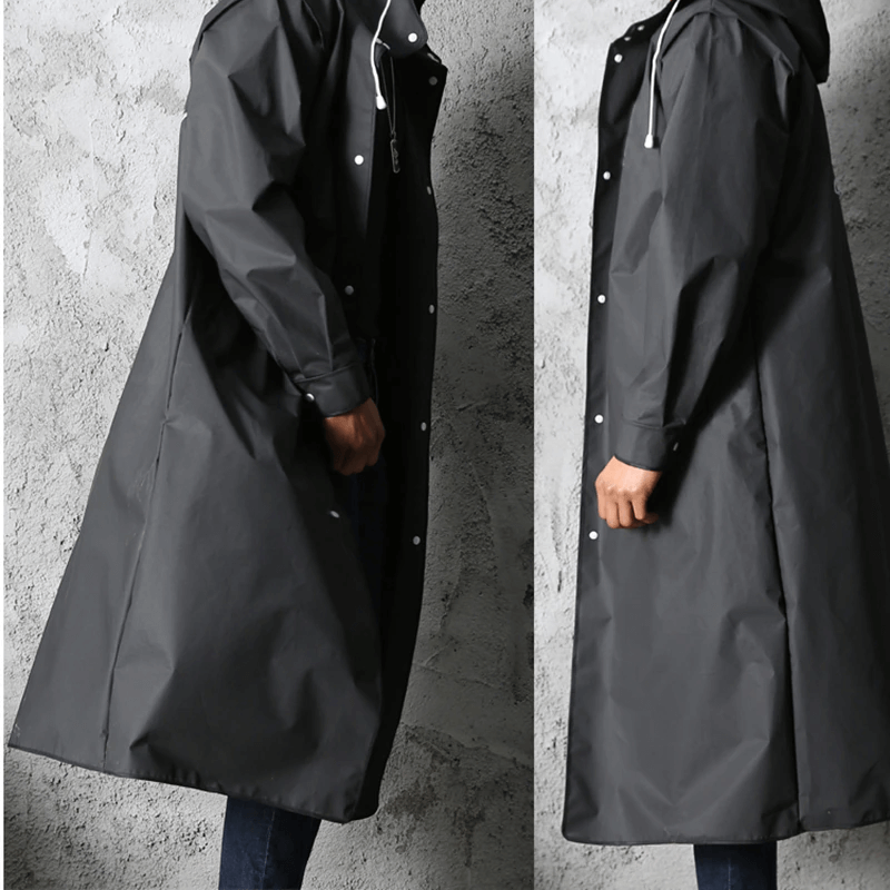 Lange Zwarte Regenjas Waterafstotend EVA Opvouwbaar Lichtgewicht Herbruikbaar Unisex Outdoor Regenkleding