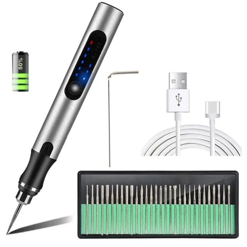 Elektrische Graveerpen Draadloos Oplaadbaar LCD 18000rpm Hout Glas Metaal Hobbygereedschap Graveren Sieraden DIY