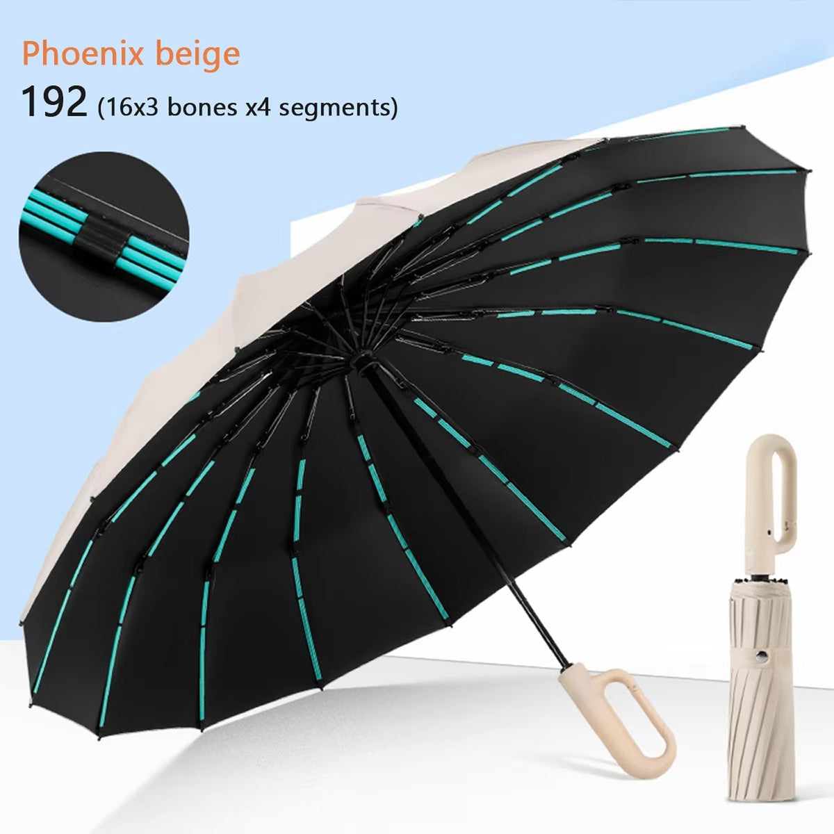 Automatische Stormparaplu 120cm Windbestendig met Verstevigd Frame voor Regen en Wind Beige Zwart Navy Grijs