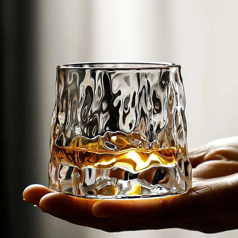 Roterend Whiskyglas van Geblazen Glas - Textuur Design 160 ml