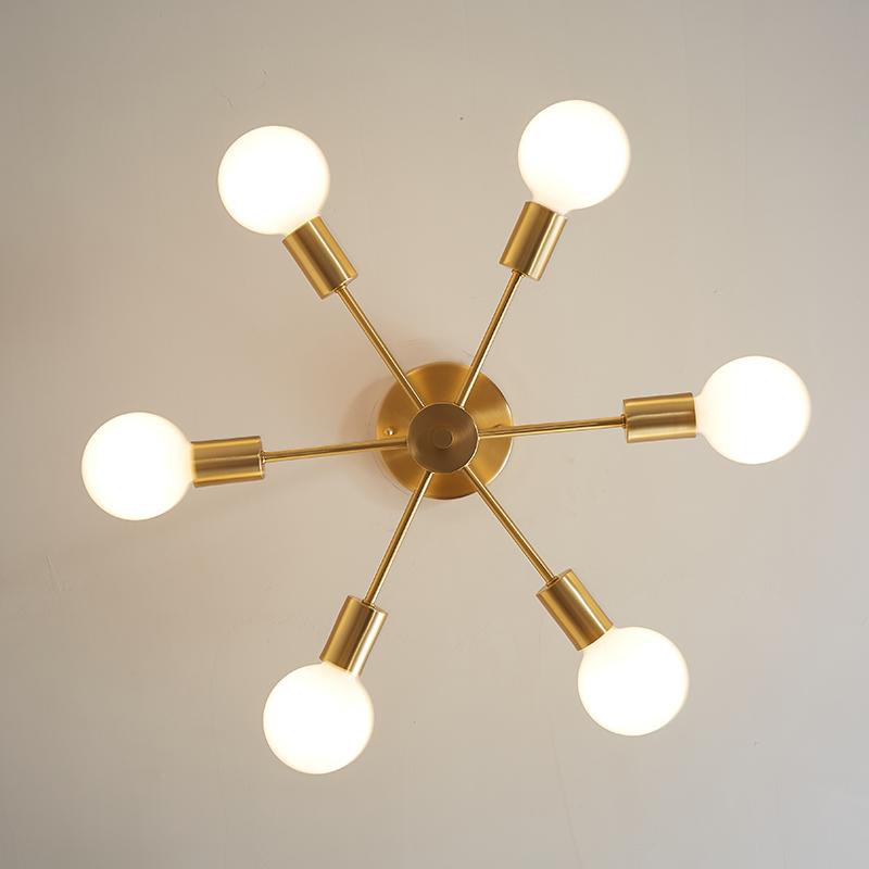Moderne sputnik kroonluchter met 6 armen in messing - minimalistische design hanglamp zonder glazen kap