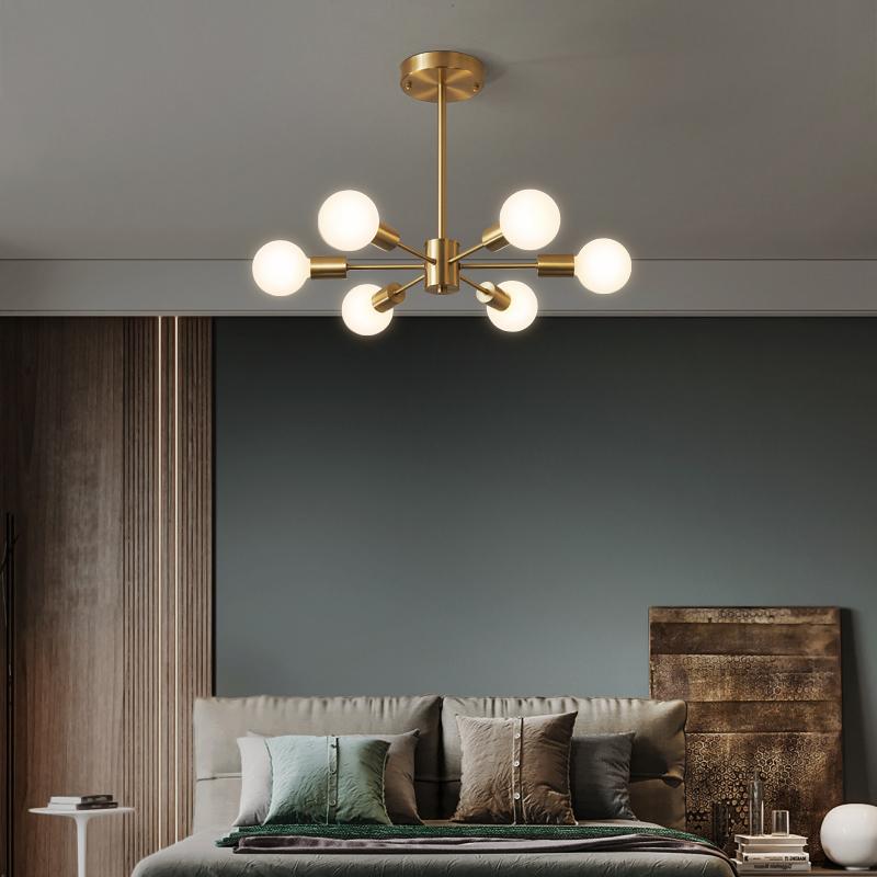 Moderne sputnik kroonluchter met 6 armen in messing - minimalistische design hanglamp zonder glazen kap