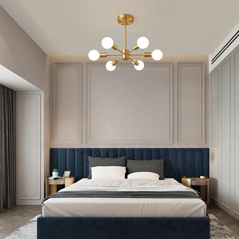 Moderne sputnik kroonluchter met 6 armen in messing - minimalistische design hanglamp zonder glazen kap