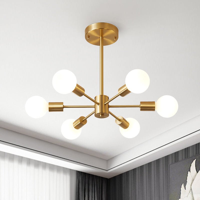 Moderne sputnik kroonluchter met 6 armen in messing - minimalistische design hanglamp zonder glazen kap