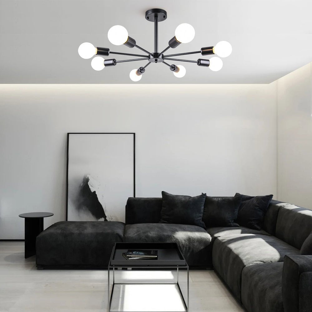 Moderne sputnik plafondlamp met 8 armen in zwart messing chroom of nikkel - semi flush design 60 cm