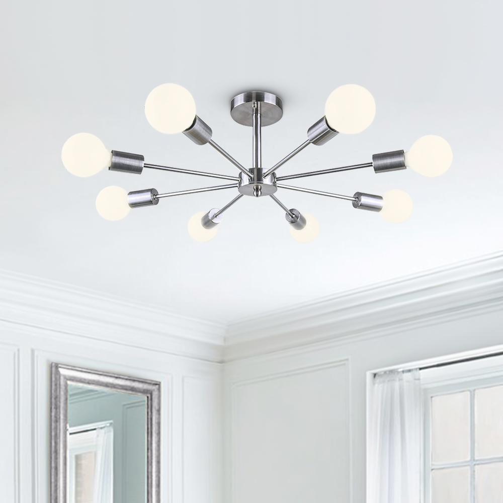Moderne sputnik plafondlamp met 8 armen in zwart messing chroom of nikkel - semi flush design 60 cm