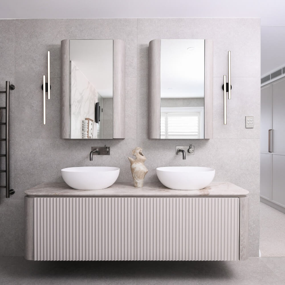 Moderne zwarte LED wandlamp met dubbele lichtstrip - minimalistische badkamer en hal verlichting 90 cm
