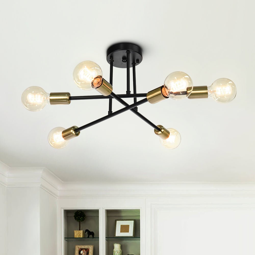 Messing sputnik plafondlamp met 6 lichtpunten - semi flush design voor lage plafonds 60 cm