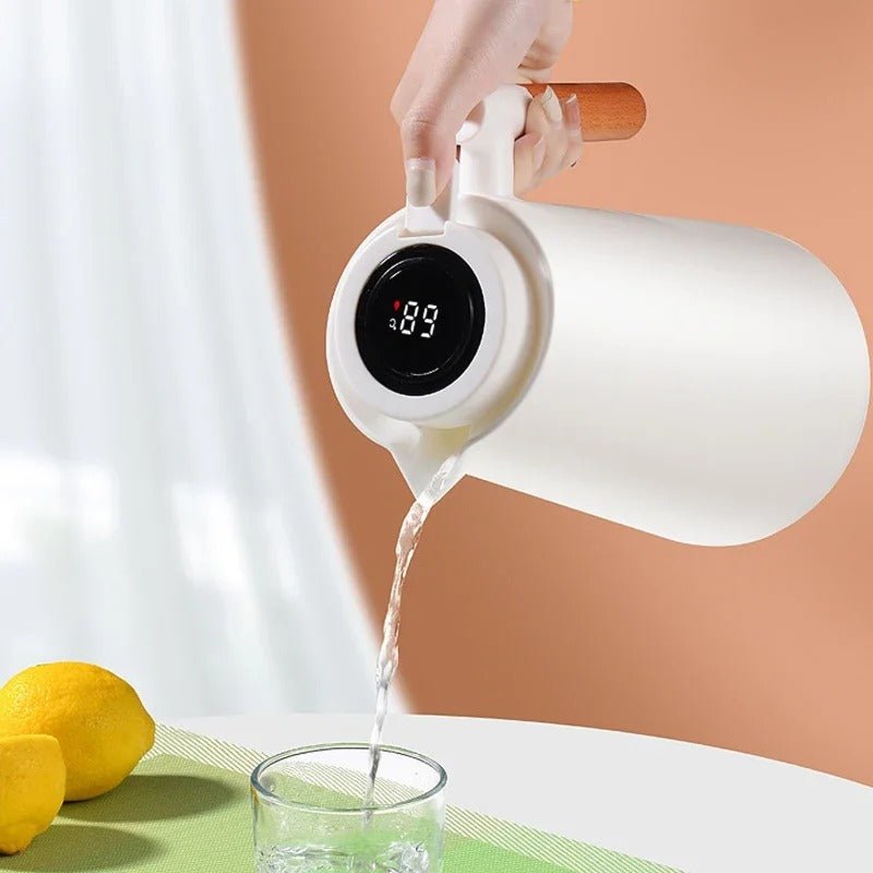 Thermoskan Met Temperatuur Display 1 Liter Houten Handvat Lekvrij