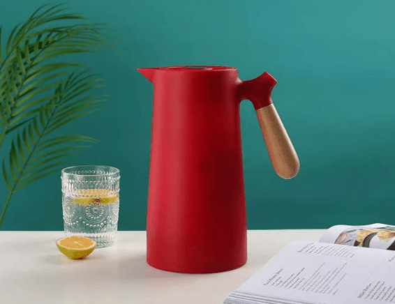 Thermoskan met Houten Handgreep 1L Dubbelwandig Glas Koffiekan Theekan Isoleerkan Scandinavisch Design