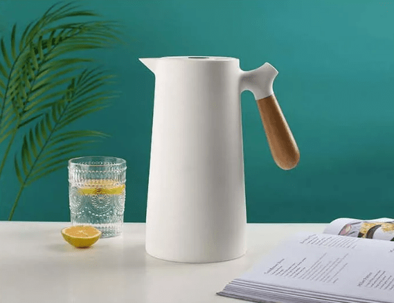 Thermoskan met Houten Handgreep 1L Dubbelwandig Glas Koffiekan Theekan Isoleerkan Scandinavisch Design