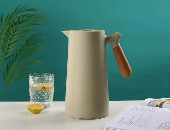 Thermoskan met Houten Handgreep 1L Dubbelwandig Glas Koffiekan Theekan Isoleerkan Scandinavisch Design