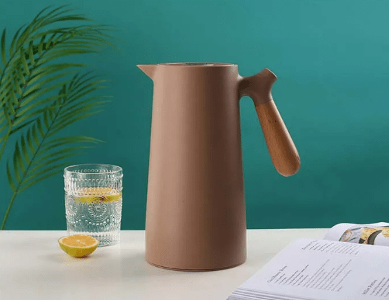 Thermoskan met Houten Handgreep 1L Dubbelwandig Glas Koffiekan Theekan Isoleerkan Scandinavisch Design