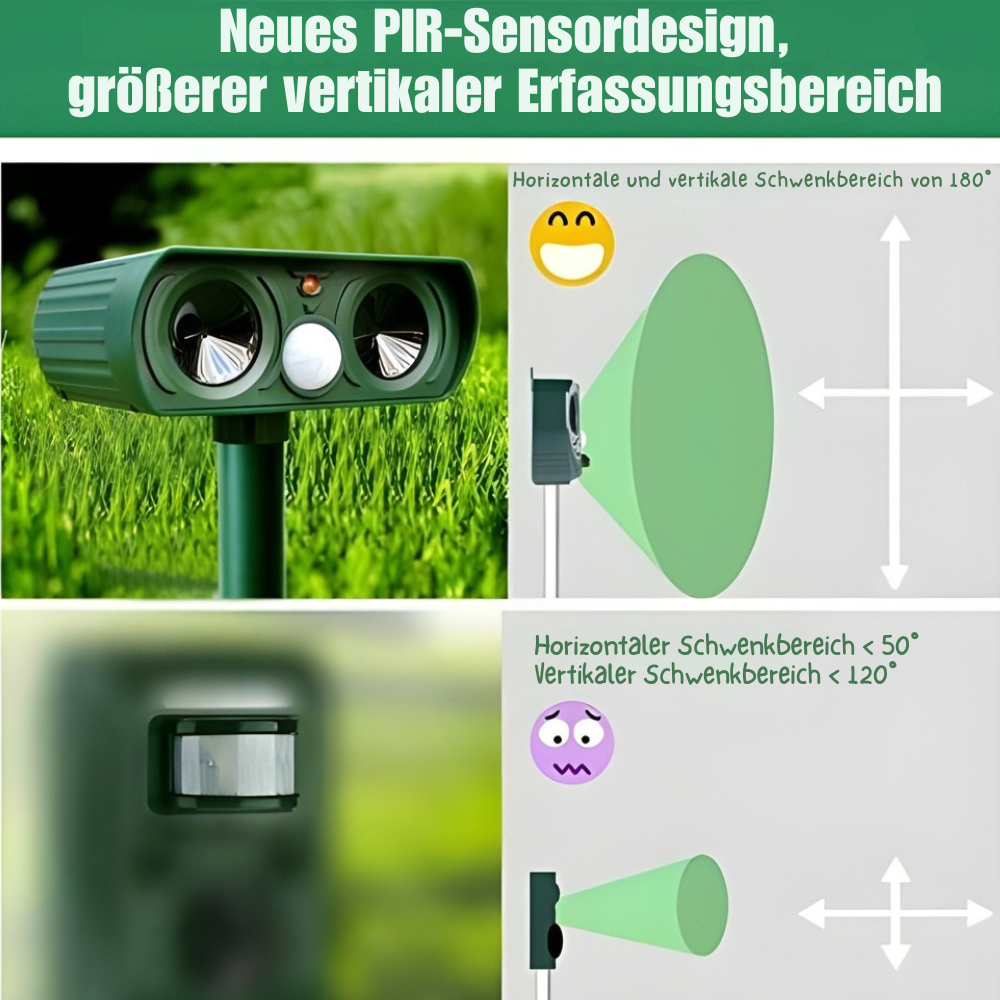 Solar Dierenverjager Ultraschall 8-10m IP66 13,5-45,5kHz Tuinbescherming