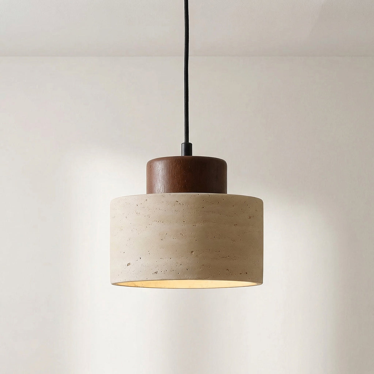 Travertijn Hanglamp Natuursteen Hout E27 Verstelbaar Snoer Eetkamer Keukeneiland Wabi-Sabi Scandinavisch