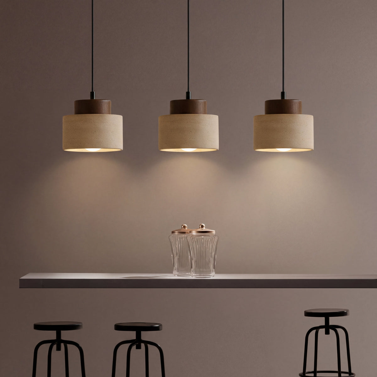 Travertijn Hanglamp Natuursteen Hout E27 Verstelbaar Snoer Eetkamer Keukeneiland Wabi-Sabi Scandinavisch