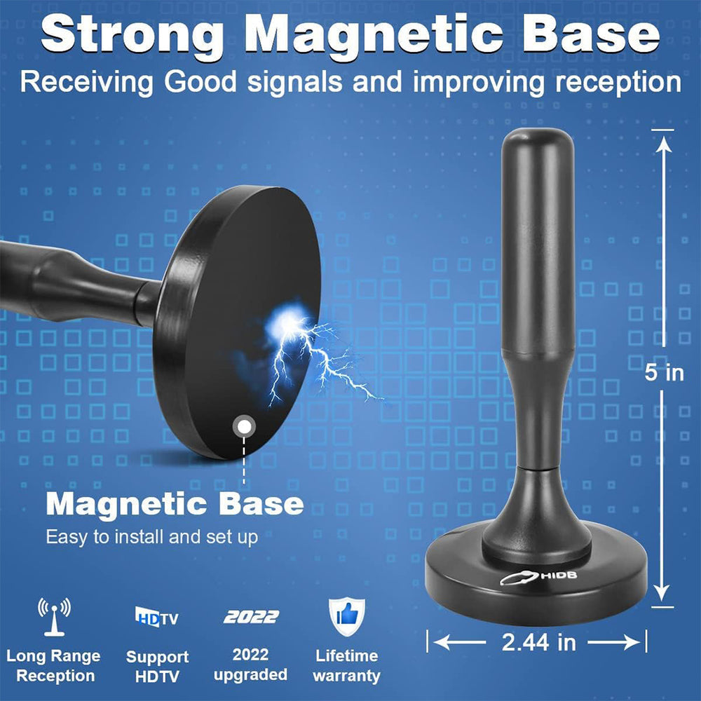 Digitale TV Antenne 4K Magnetisch 300 Mijl Bereik DVB-T2 ATSC 25dBi Zwart Metaal Coax Kabel 5m Binnen Buiten