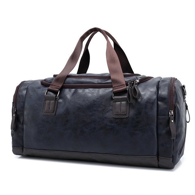 Leren Reistas Donkerblauw Weekendtas Handbagage Waterdicht PU-Leer Duurzaam Sporttas voor Werk Reizen Weekend