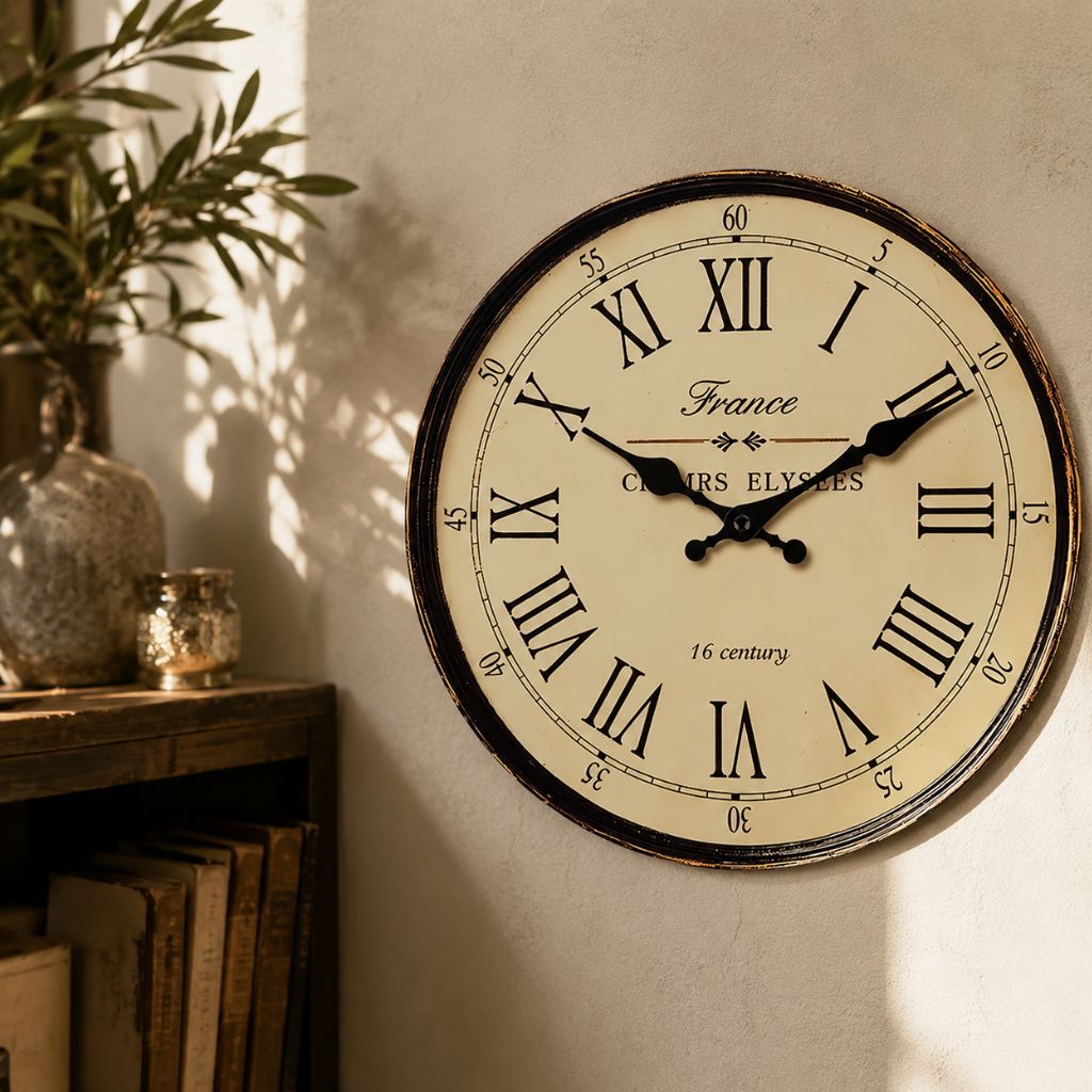 Wandklok Rond MDF Stille Naaldmechanisme Klassiek Frans Patroon Woonkamer Slaapkamer Keuken Decoratief