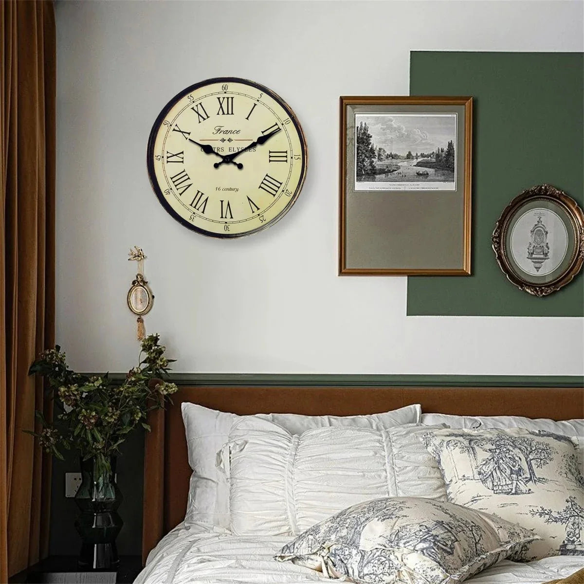 Wandklok Rond MDF Stille Naaldmechanisme Klassiek Frans Patroon Woonkamer Slaapkamer Keuken Decoratief