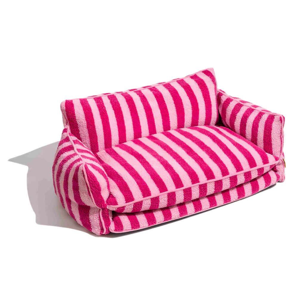 Gestreepte Pluche Hondenbed Tweelaags Kunstlam Warm Afneembaar Beige Roze Zwart M L XL 2XL Huisdier Comfort
