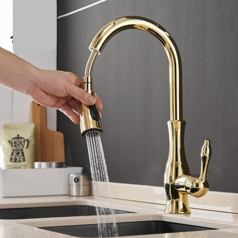 Keukenkraan Zwart Mat Chroom Goud Uittrekbare Spraykop 360° Draaibaar Mengkraan Wastafel Keuken Spoelbak