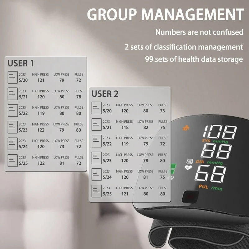 Digitale Polsbloeddrukmeter met Spraakfunctie USB Oplaadbaar Geheugenfunctie Automatisch Thuisgebruik Monitor