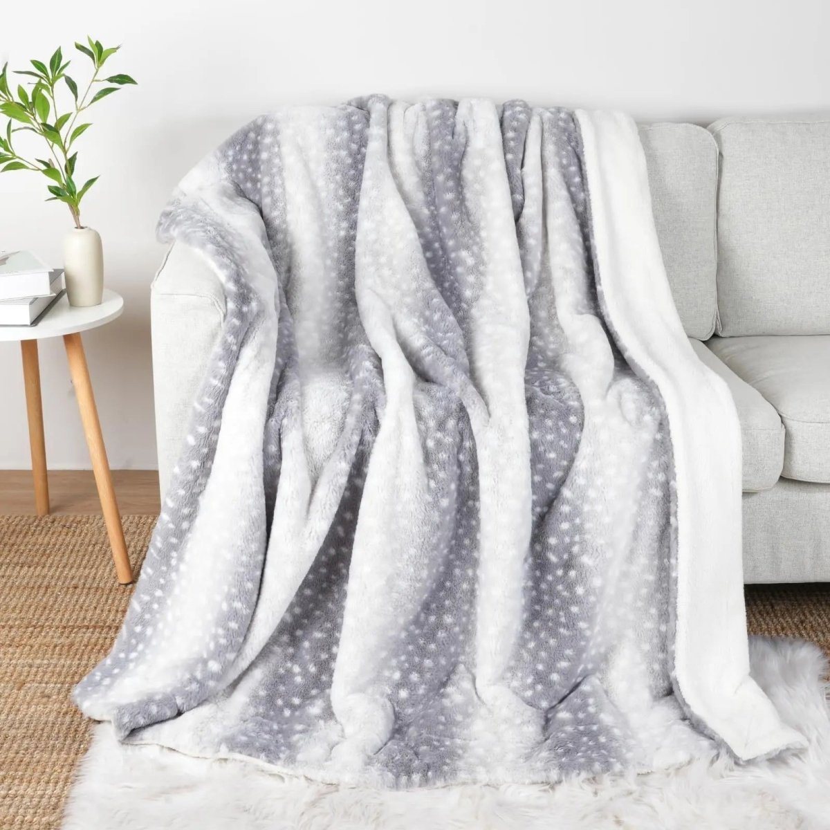 Dubbelzijdige Pluche Plaid met Hertenpatroon Beige Grijs 150x200 200x230 Warm Winterdeken Sofadeken Woonkamer