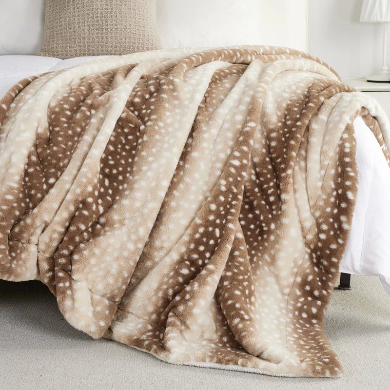 Dubbelzijdige Pluche Plaid met Hertenpatroon Beige Grijs 150x200 200x230 Warm Winterdeken Sofadeken Woonkamer