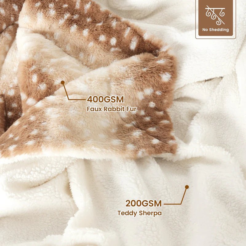 Dubbelzijdige Pluche Plaid met Hertenpatroon Beige Grijs 150x200 200x230 Warm Winterdeken Sofadeken Woonkamer