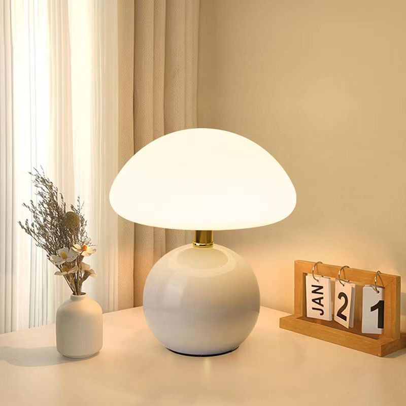 Tafellamp Paddenstoel Crème Keramiek Retro Design Dimbaar LED