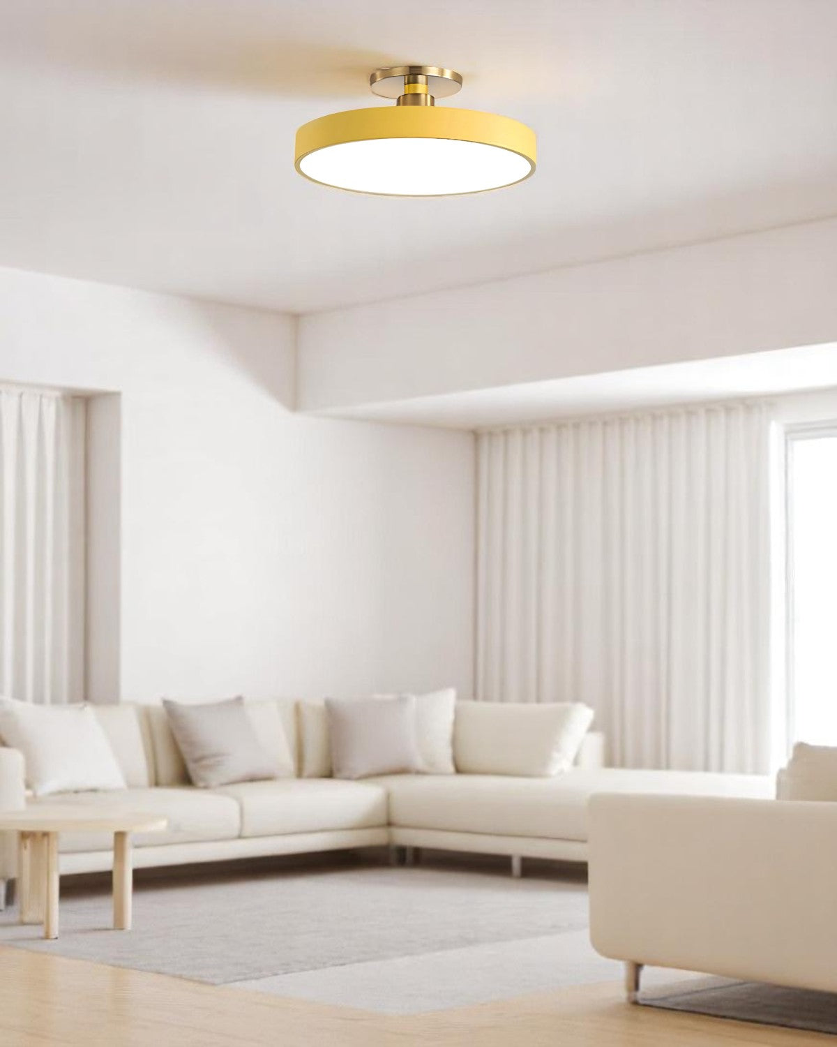 Moderne ronde plafondlamp met goud detail en acryl diffuser - minimalistische semi flush design verlichting voor woonkamer en slaapkamer