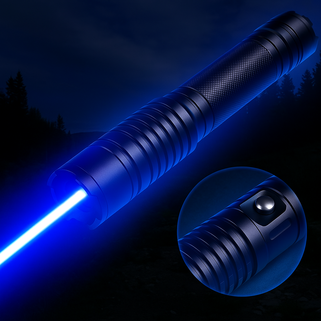 Tactische Laserzoeker 450nm Hoge Intensiteit Verstelbare Focus Aluminium Behuizing 5000m+ Bereik Outdoor Survival Zaklamp Vuurstarter Blauw Laser Compacte Krachtige Lichtstraal