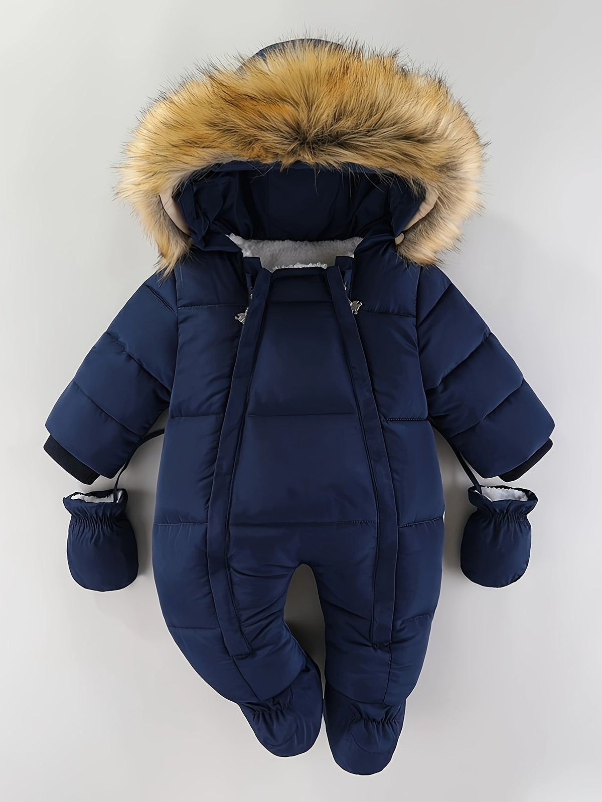Frosty Baby Romper Gewatteerd Polyester Katoen Capuchon Winter Baby Jumpsuit Faux Bont Handwarmers Buiten