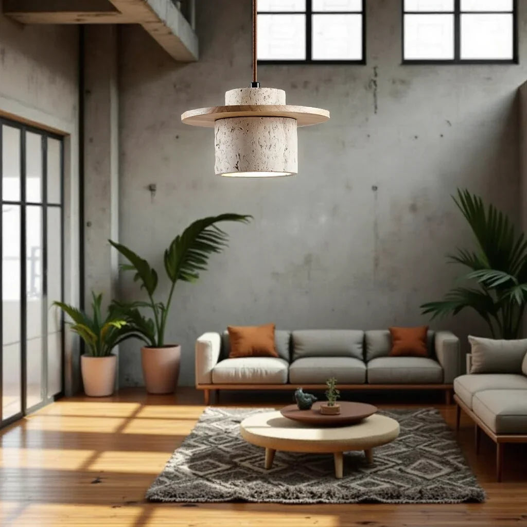 Hanglamp Travertijn Steen 25cm LED E27 Verstelbaar Snoer 170cm Natuurlijke Sfeerverlichting Woonkamer