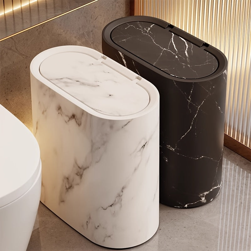 Prullenbak Bureau met Deksel Compact 29x29x14,5 cm Ovaal Marmerlook Kantoor Slaapkamer