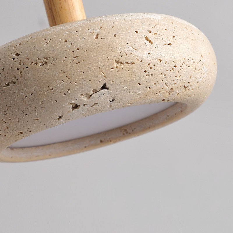 Zen Hanglamp met Natuursteen Kap en Houten Accent - Scandinavisch Design met Geïntegreerde LED