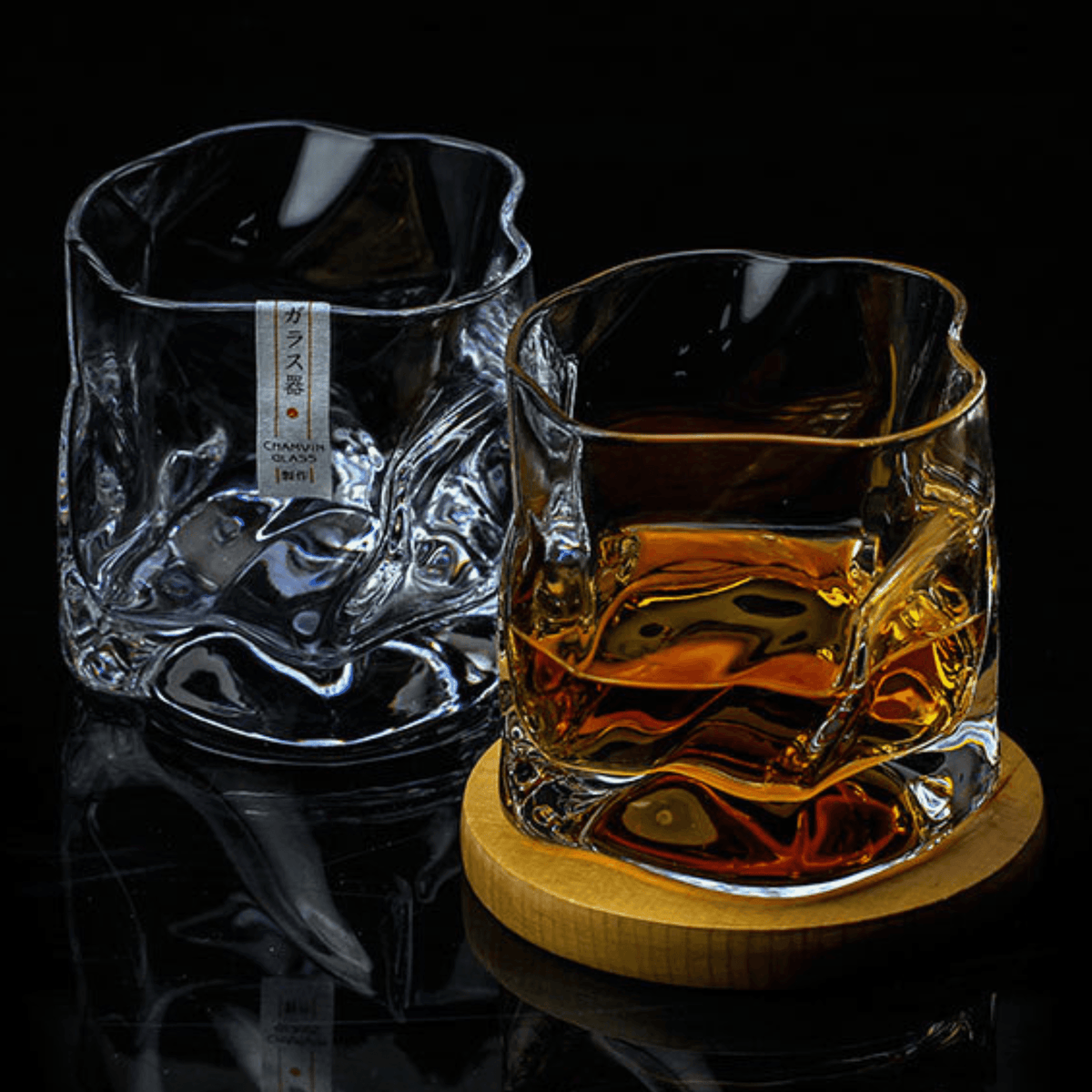 Whiskeyglas Edo Kiriko Japans Kristal Crumple Design Houten Geschenkdoos Handgemaakt