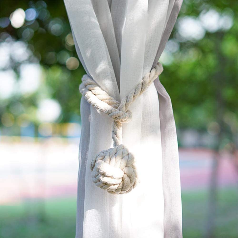 Macramé Gordijnhouders met Houten Stok - Handgeweven Katoenen Tie Backs voor Natuurlijke Boho Stijl