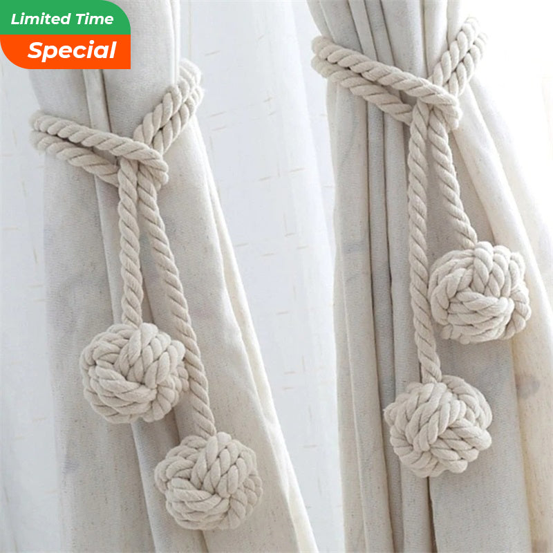 Macramé Gordijnhouders met Houten Stok - Handgeweven Katoenen Tie Backs voor Natuurlijke Boho Stijl